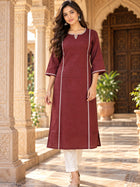 Maroon South Cotton straight Kurti with Lace