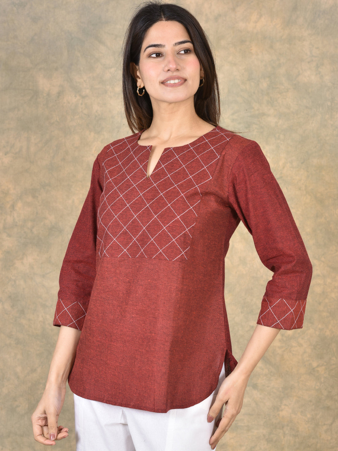Handloom Cotton Yoke Top Combo Pack of 2 –  Maroon & Orange