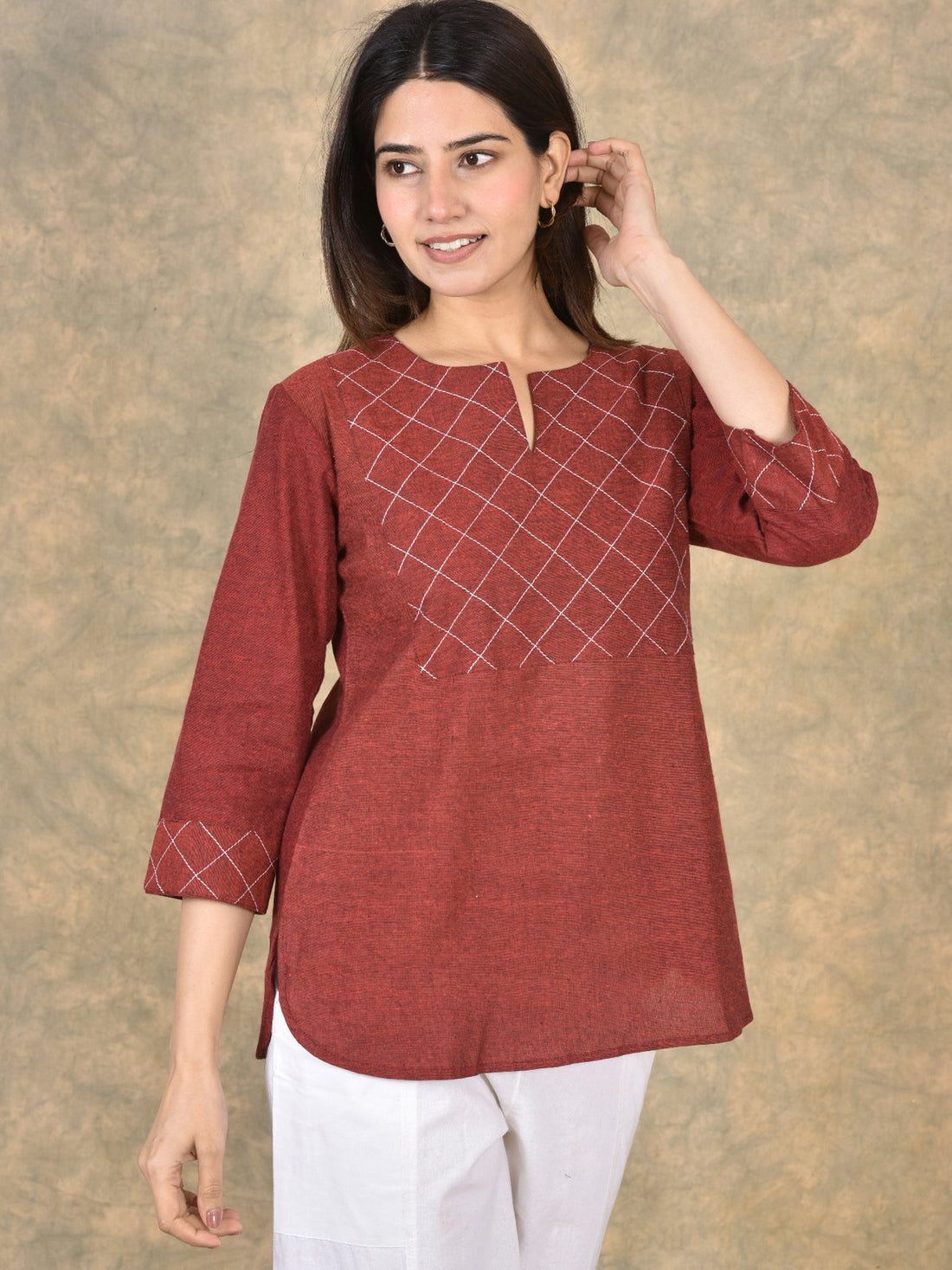 Handloom Cotton Yoke Top Combo Pack of 2 –  Maroon & Skyblue