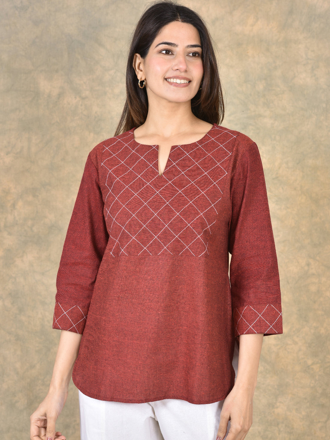 Handloom Cotton Yoke Top Combo Pack of 2 –  Maroon & Pink