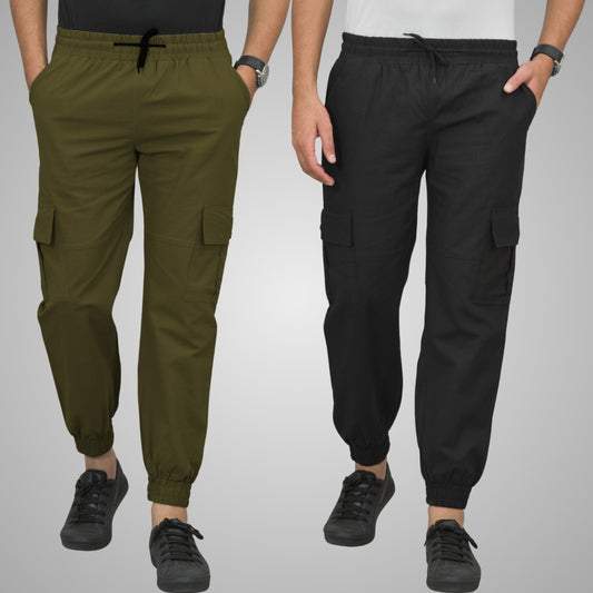 Pack Of 2 Mens Mehendi Green And Black Airy Linen Summer Cool Cotton Comfort Joggers