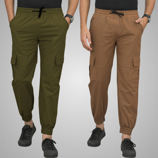 Pack Of 2 Mens Mehendi Green And Brown Airy Linen Summer Cool Cotton Comfort Joggers