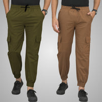 Combo Pack Of Mens Mehndi Green And Brown Five Pocket Cotton Cargo Pants