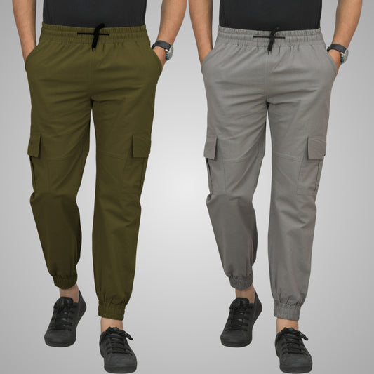 Pack Of 2 Mens Mehendi Green And Grey Airy Linen Summer Cool Cotton Comfort Joggers