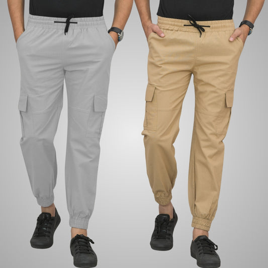 Pack Of 2 Mens Beige And Black Airy Linen Summer Cool Cotton Comfort Joggers