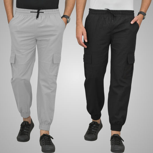 Pack Of 2 Mens Melange Grey And Black Airy Linen Summer Cool Cotton Comfort Joggers