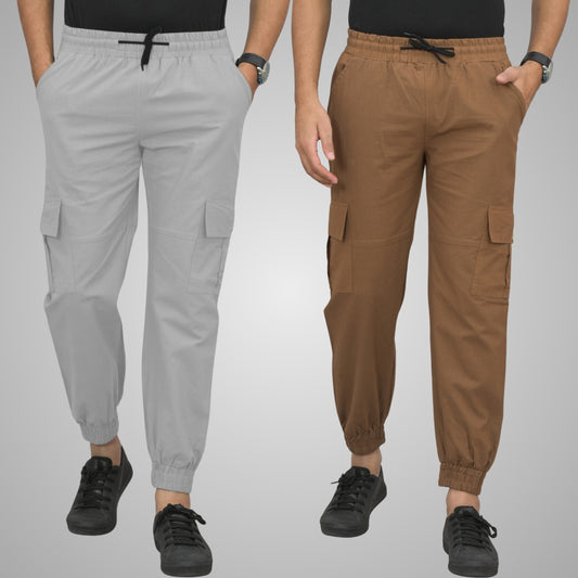 Pack Of 2 Mens Melange Grey And Brown Airy Linen Summer Cool Cotton Comfort Joggers