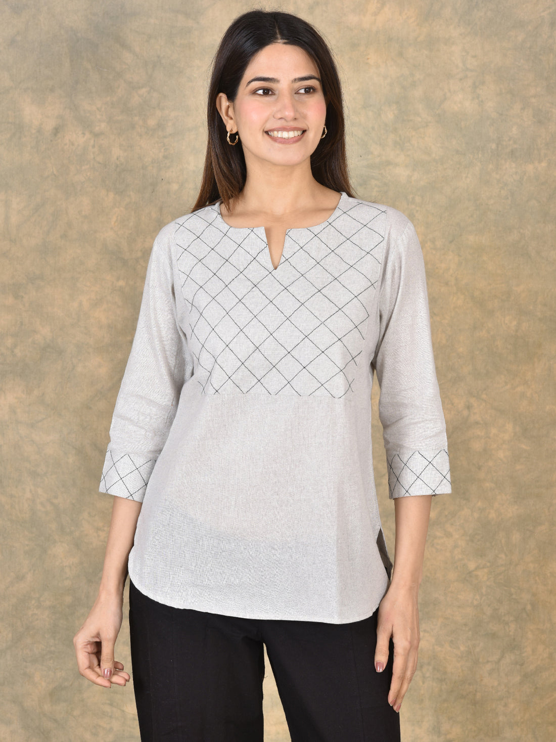 Handloom Cotton Yoke Top Combo Pack of 2 –  Melange & Skyblue