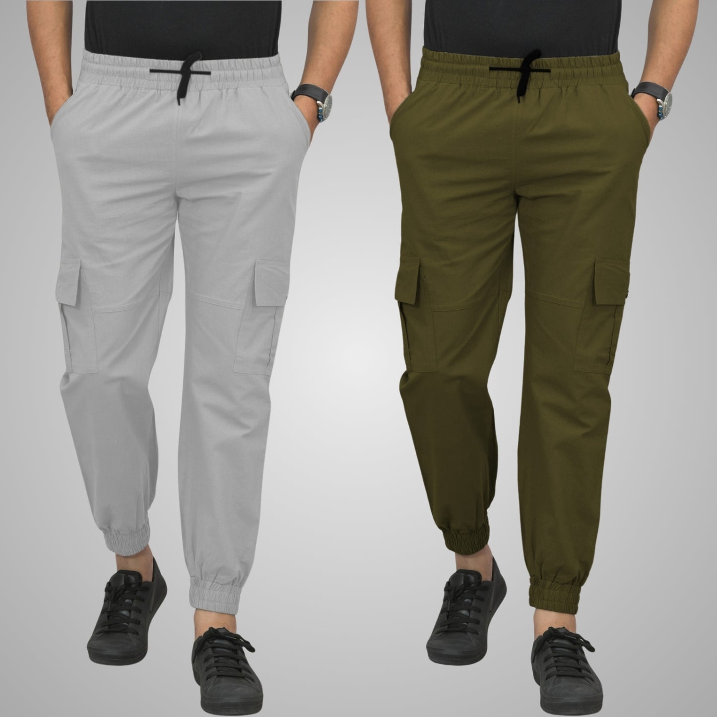 Pack Of 2 Mens Melange Grey And Mehendi Green Airy Linen Summer Cool Cotton Comfort Joggers