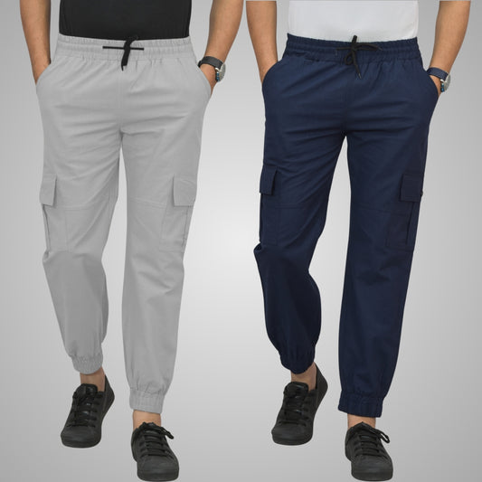 Pack Of 2 Mens Melange Grey And Navy Blue Airy Linen Summer Cool Cotton Comfort Joggers