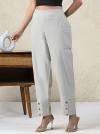 Womens Melange Grey Side Pocket Pure Cotton Straight Cargo Pant