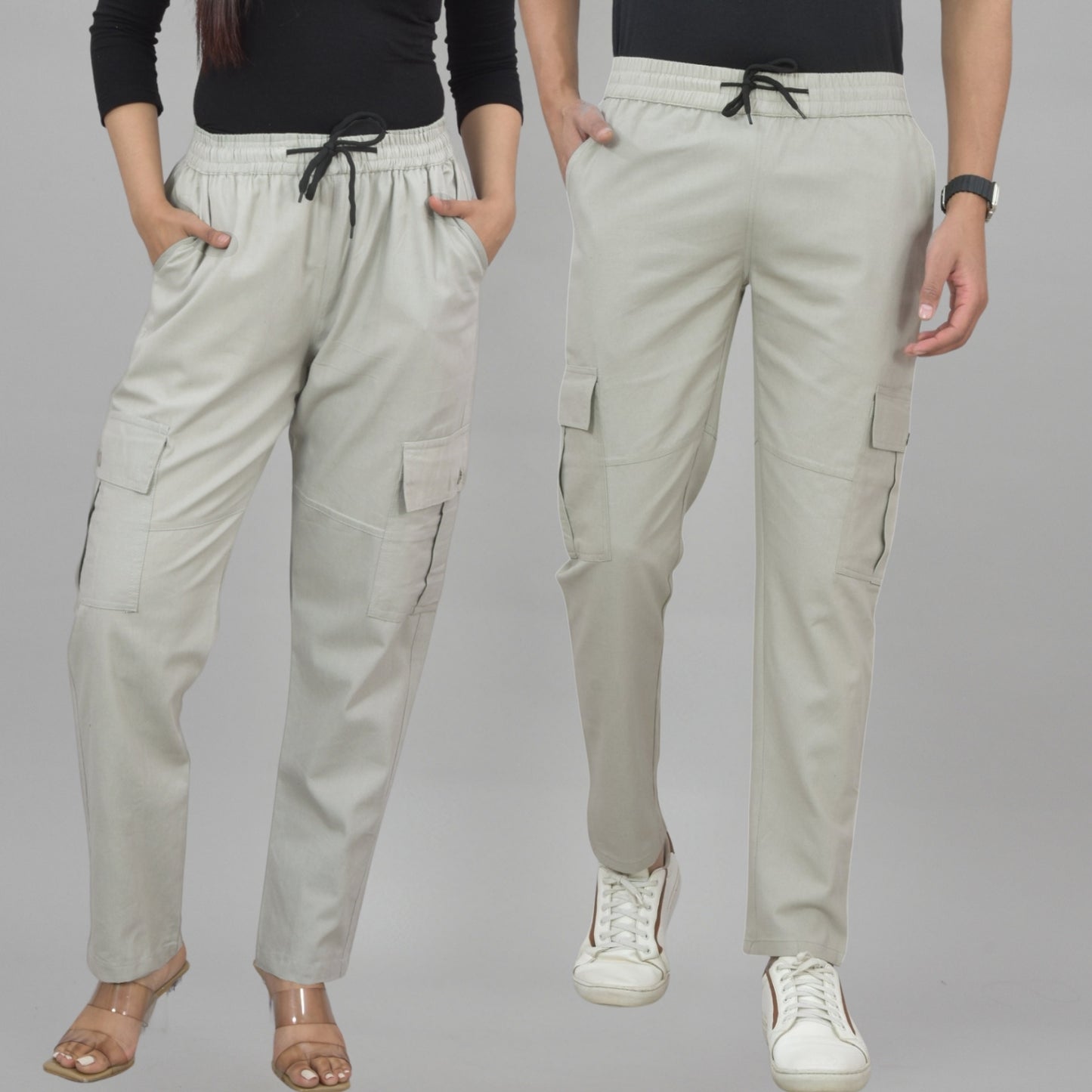 Quaclo Couple Melange Grey 5 Pocket Twill Straight Cargo