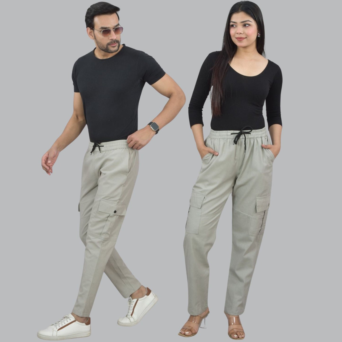 Quaclo Couple Melange Grey 5 Pocket Twill Straight Cargo