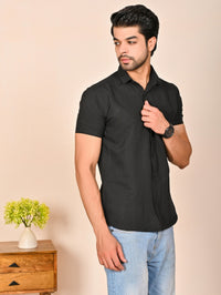 Mens solid Black Half Sleeve Cotton shirt