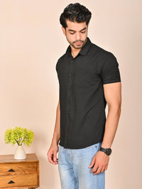 Mens solid Black Half Sleeve Cotton shirt