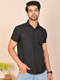 Mens solid Black Half Sleeve Cotton shirt