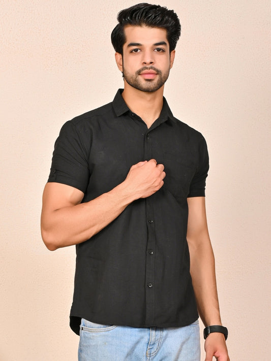 Mens solid Black Half Sleeve Cotton shirt