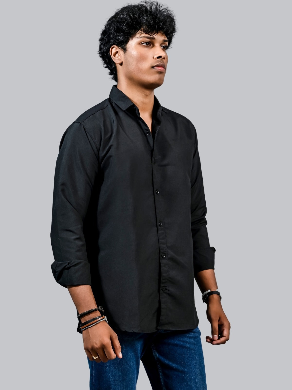 Mens solid Black Full Sleeve Cotton shirt