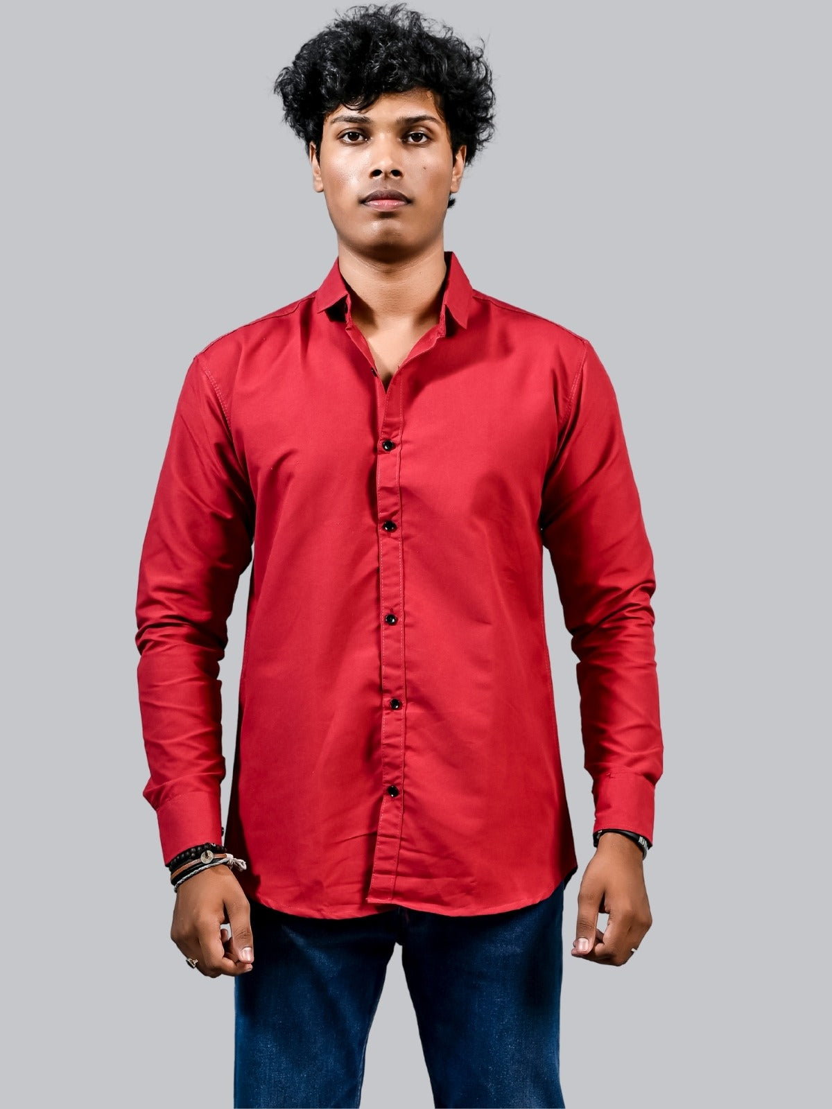 Mens solid Red Full Sleeve Cotton shirt