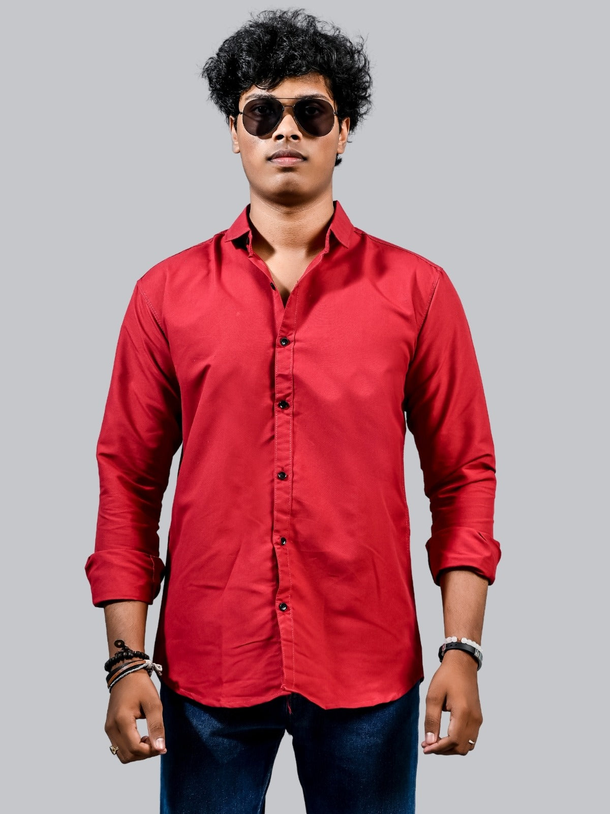 Mens solid Red Full Sleeve Cotton shirt