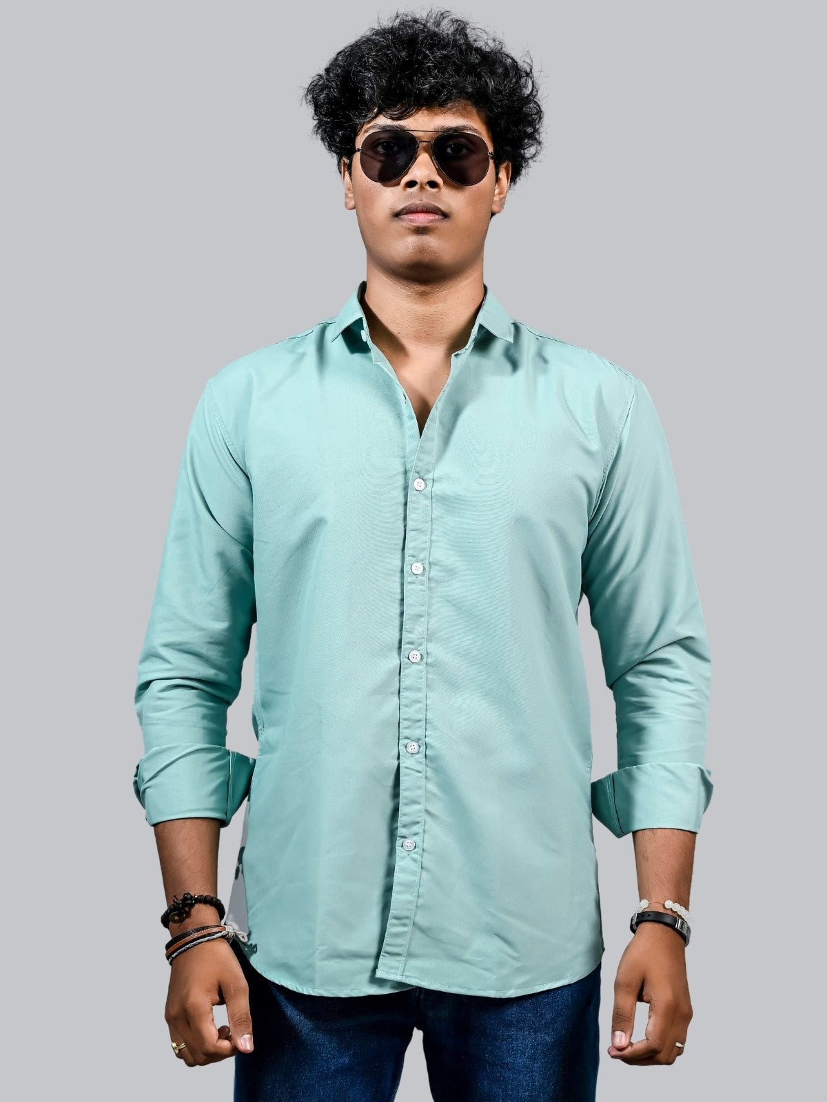 Mens solid Ice Blue Full Sleeve Cotton shirt