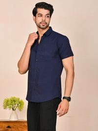 Mens solid Navy Blue Half Sleeve Cotton shirt