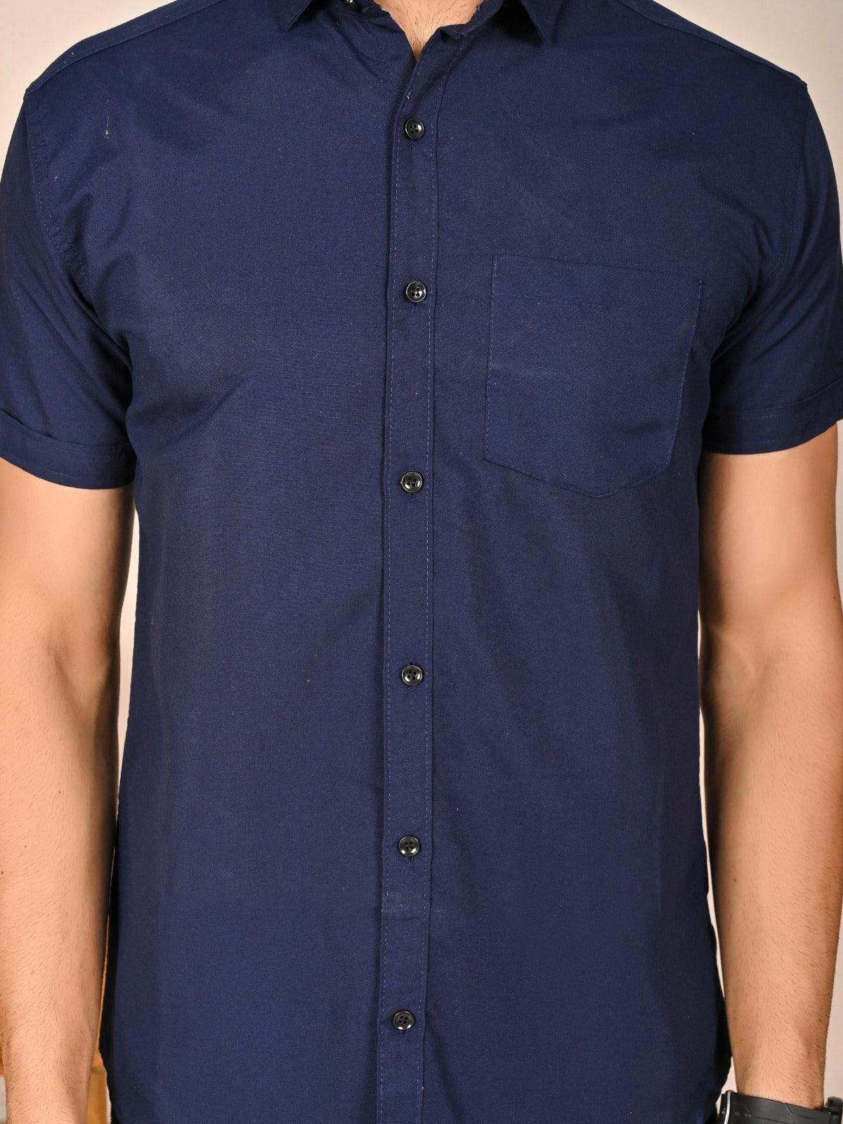 Mens solid Navy Blue Half Sleeve Cotton shirt