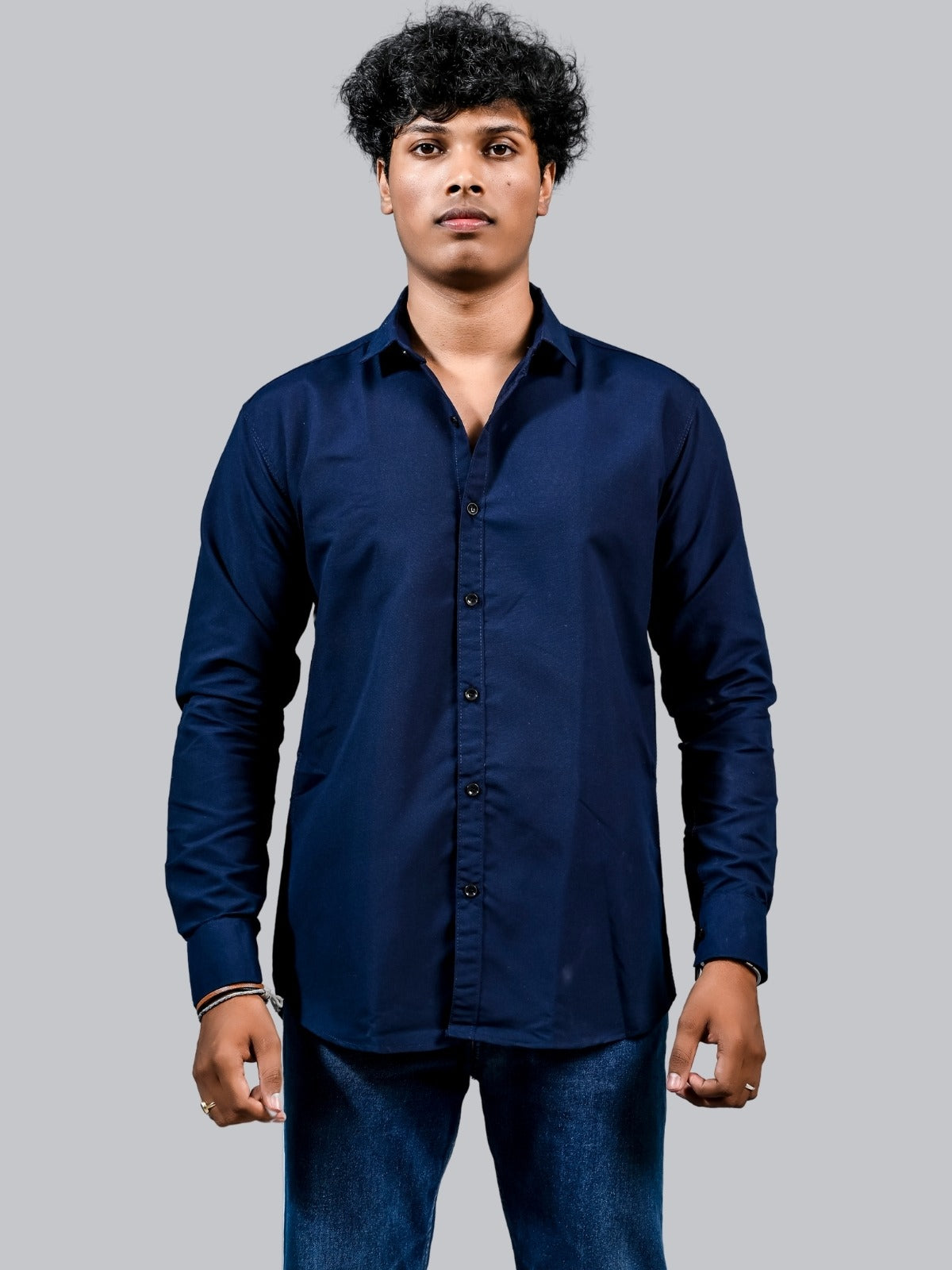 Mens solid Navy Blue Full Sleeve Cotton shirt