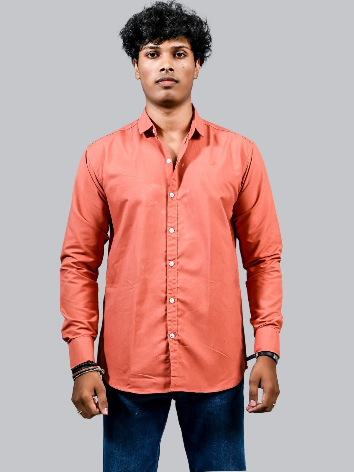 Mens solid Peach Full Sleeve Cotton shirt