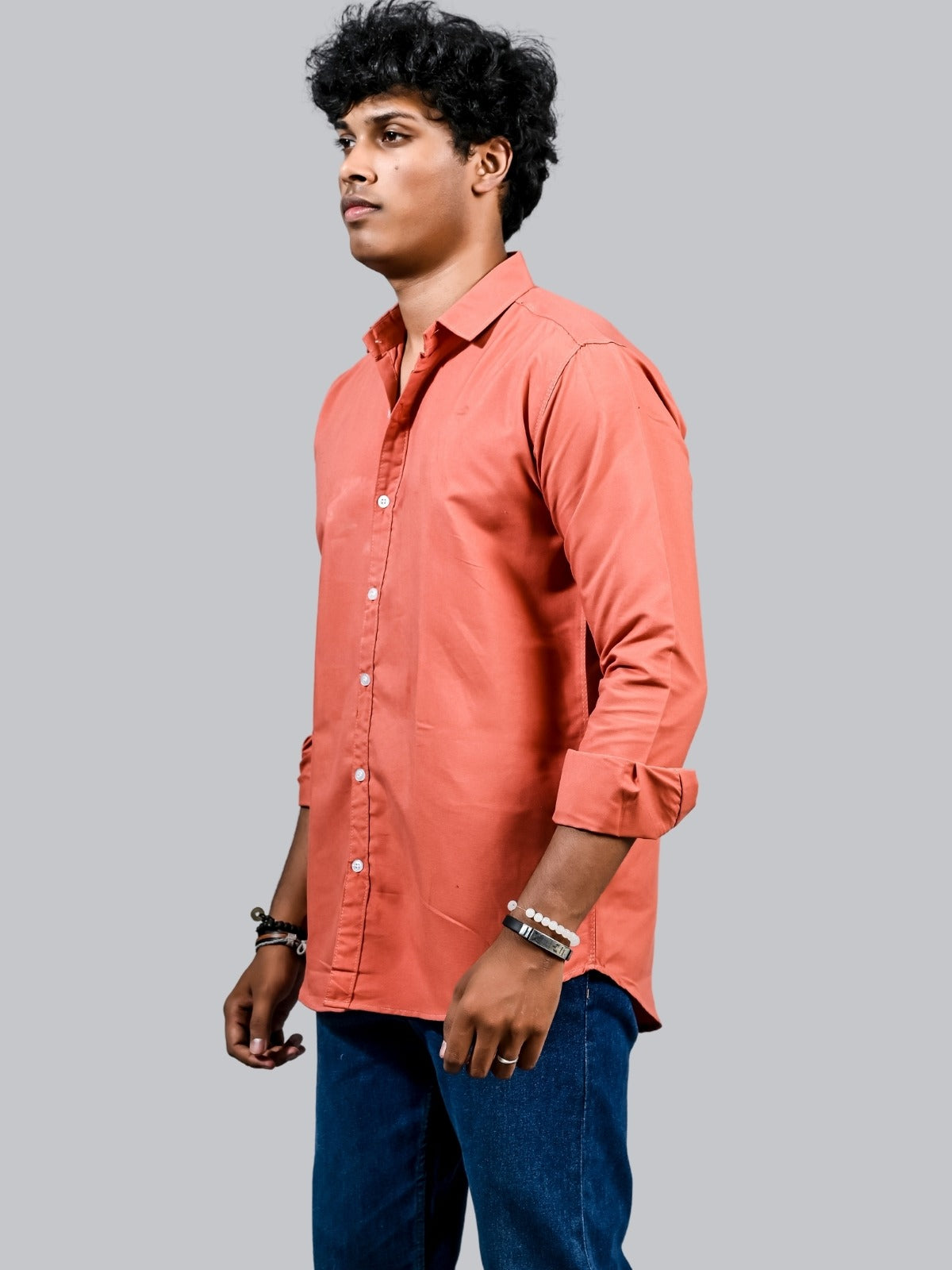 Mens solid Peach Full Sleeve Cotton shirt