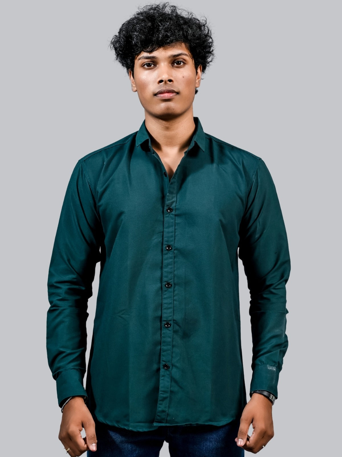 Mens solid Teal Blue Full Sleeve Cotton shirt