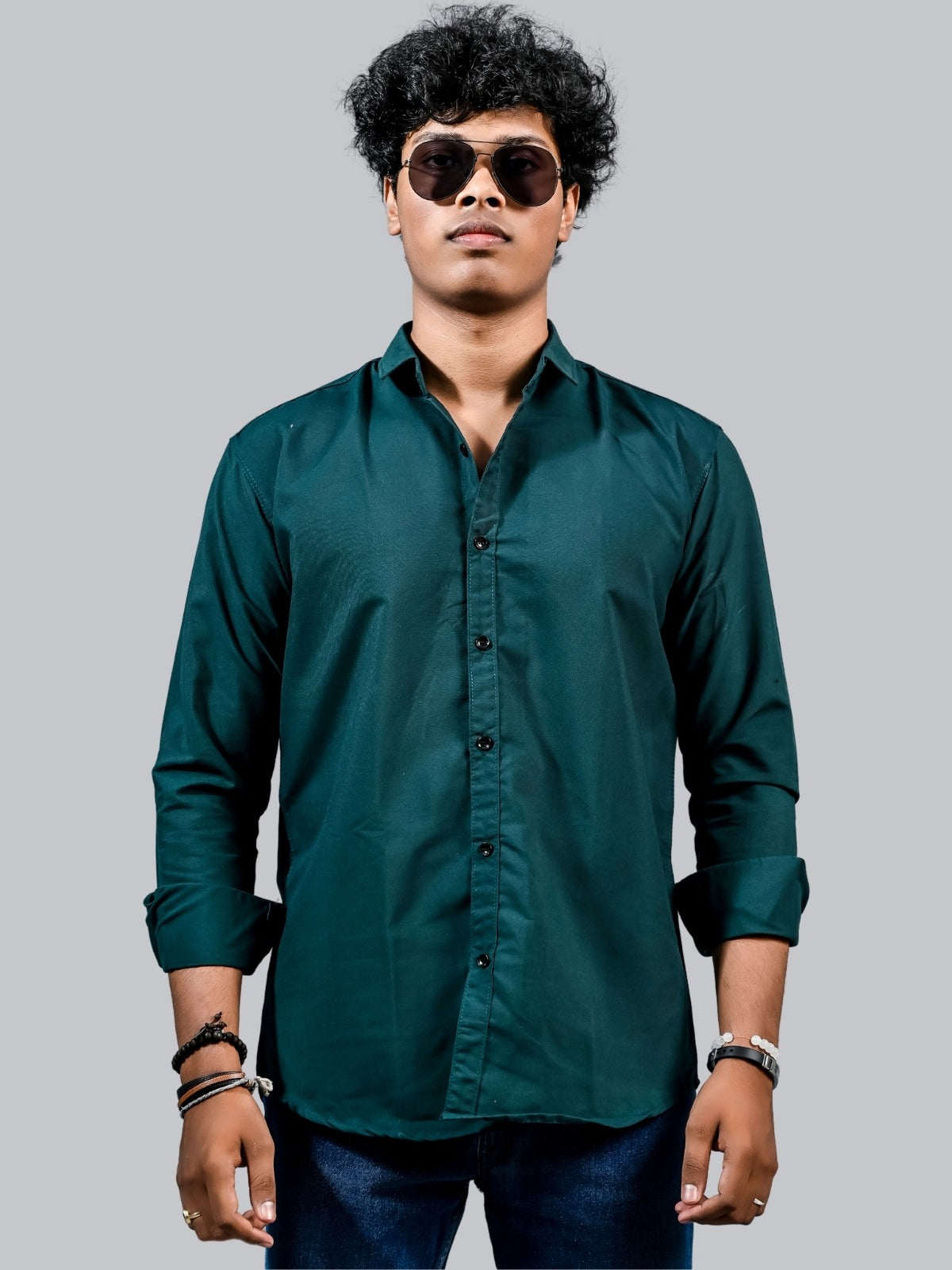 Mens solid Teal Blue Full Sleeve Cotton shirt