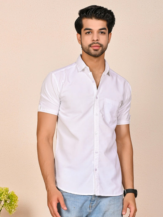 Mens solid White Half Sleeve Cotton shirt