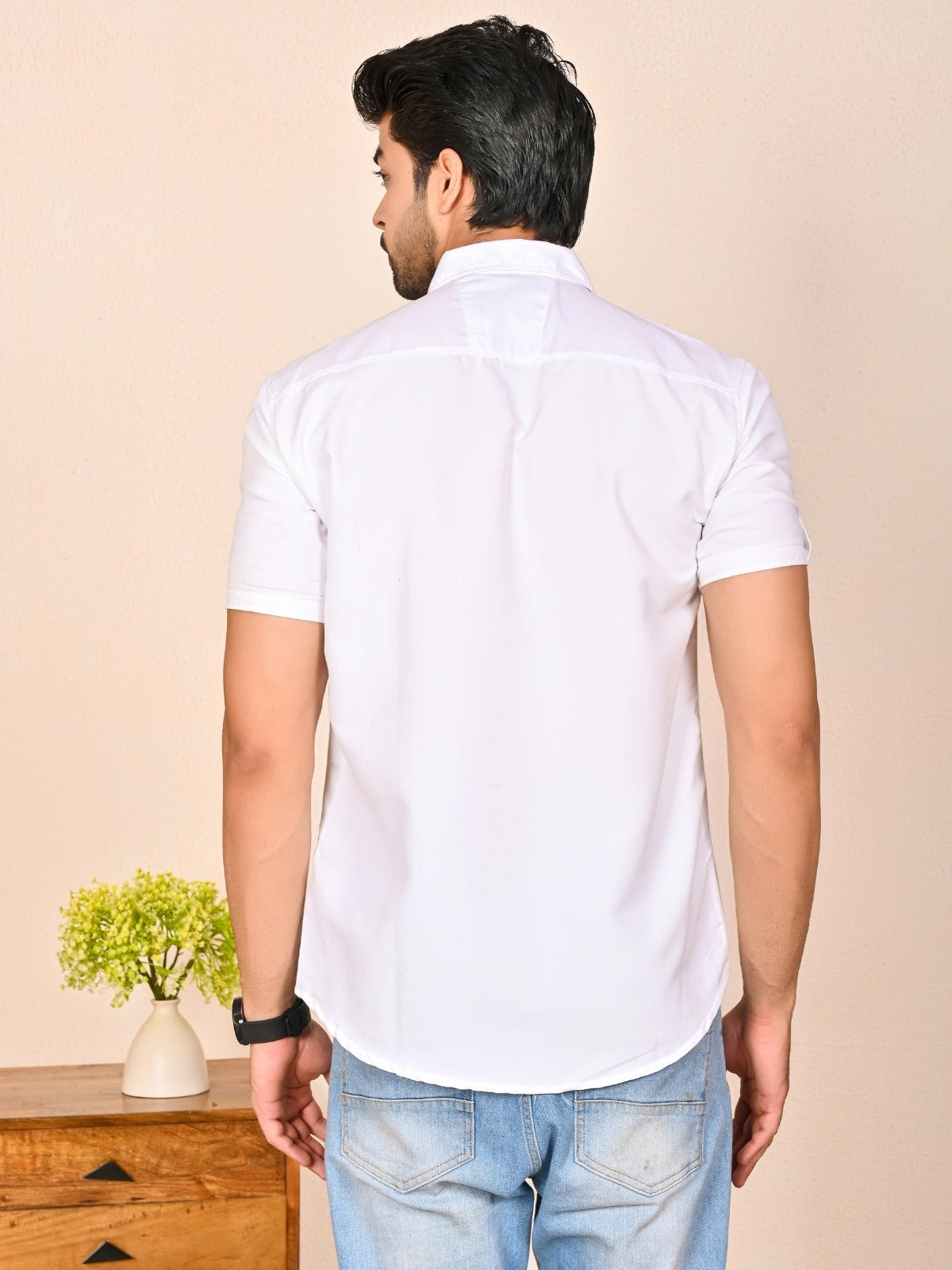 Mens solid White Half Sleeve Cotton shirt