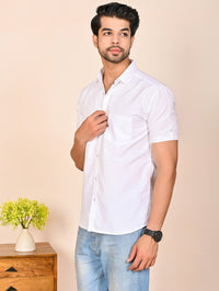 Mens solid White Half Sleeve Cotton shirt