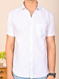 Mens solid White Half Sleeve Cotton shirt