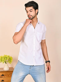 Mens solid White Half Sleeve Cotton shirt