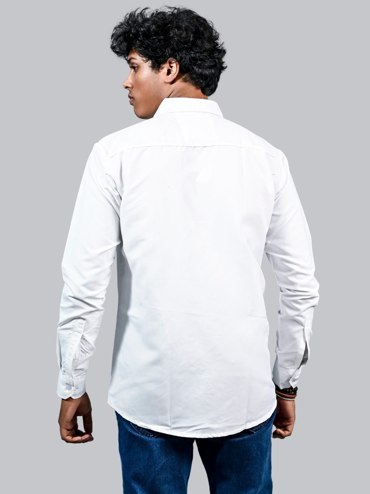 Mens solid White Full Sleeve Cotton shirt