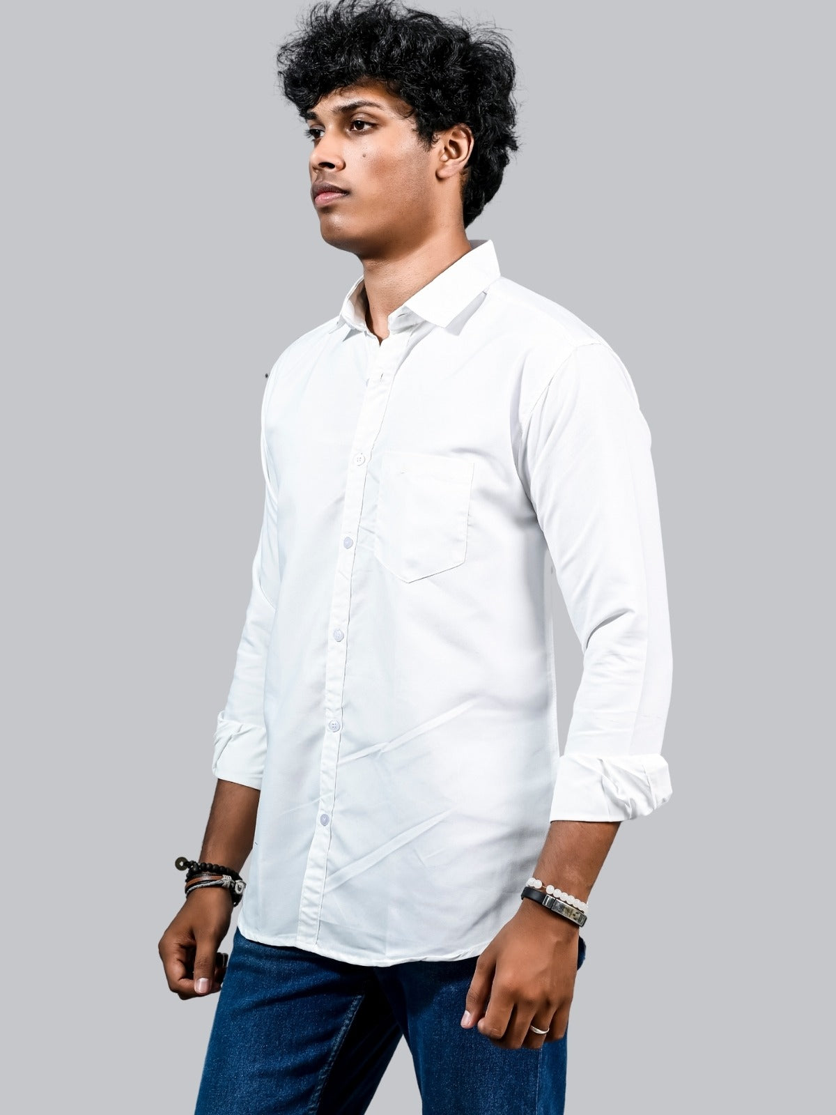 Mens solid White Full Sleeve Cotton shirt