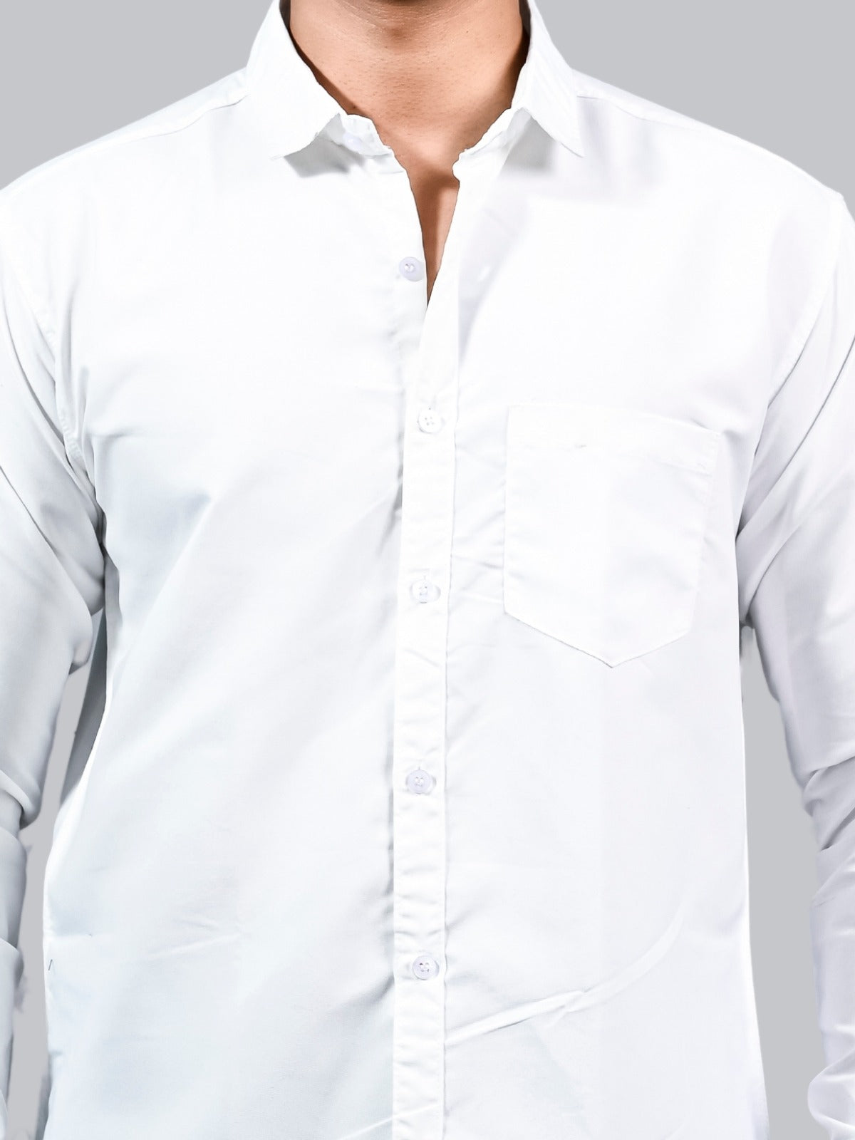 Mens solid White Full Sleeve Cotton shirt