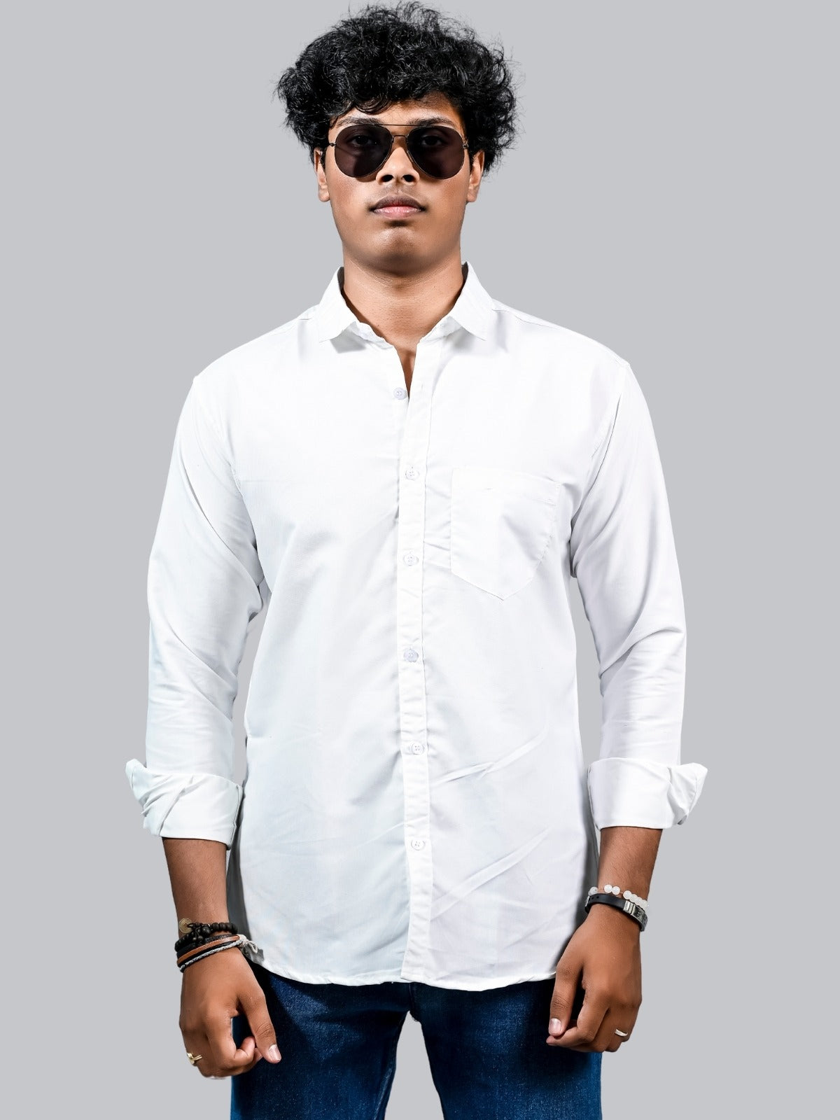 Mens solid White Full Sleeve Cotton shirt