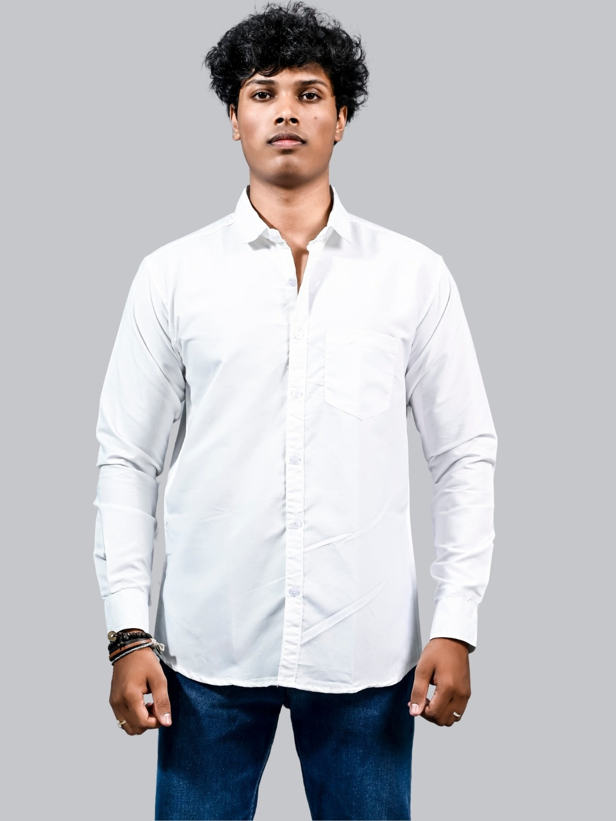 Mens solid White Full Sleeve Cotton shirt