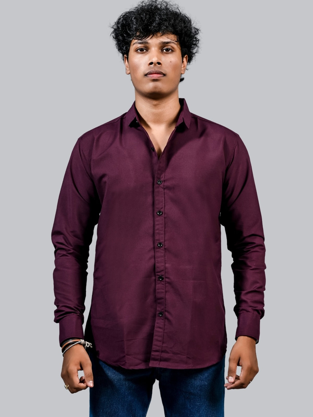 Mens solid Wine Full Sleeve Cotton shirt