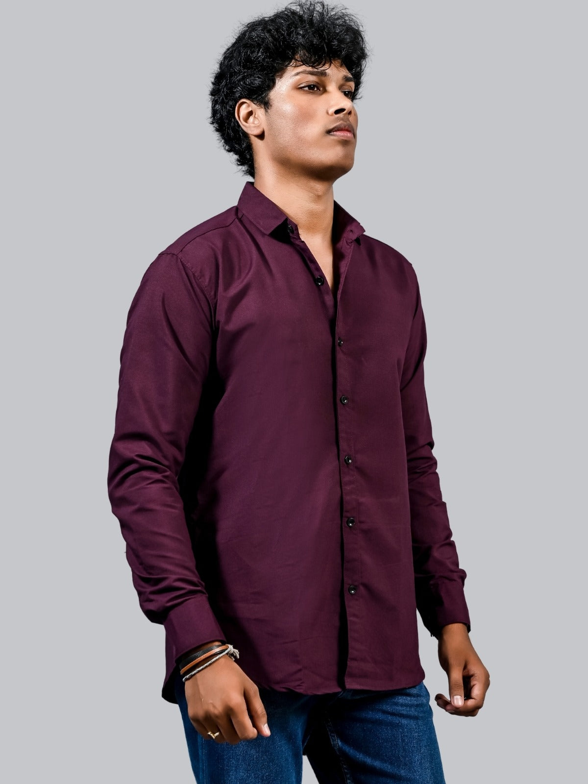 Mens solid Wine Full Sleeve Cotton shirt