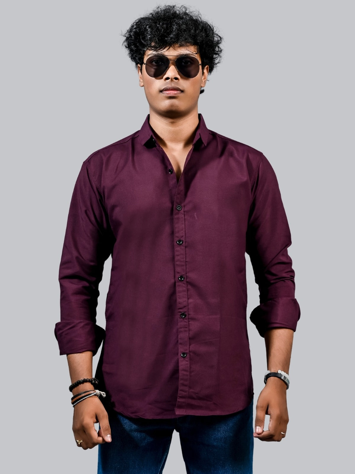 Mens solid Wine Full Sleeve Cotton shirt