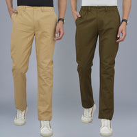 Pack Of 2 Beige And Mehendi Green Airy Linen Summer Cool Cotton Comfort Pants For Men