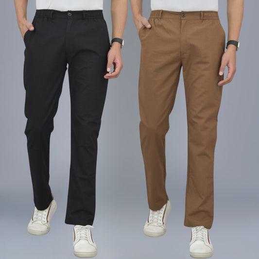 Pack Of 2 Black And Brown Airy Linen Summer Cool Cotton Comfort Pants For Men
