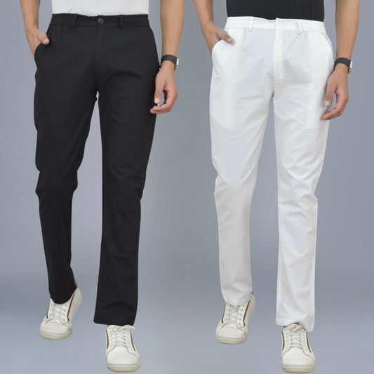 Pack Of 2 Black And White Airy Linen Summer Cool Cotton Comfort Pants For Men
