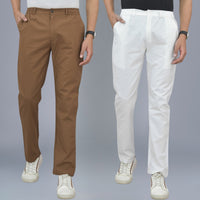 Pack Of 2 Brown And White Airy Linen Summer Cool Cotton Comfort Pants For Men