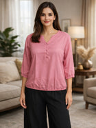 Peach Viscose Elastic Waist Tops